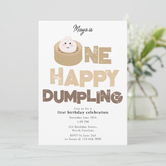 One Happy Dumpling Invite 1st First Birthday Cute 招待状 (スタンド正面)