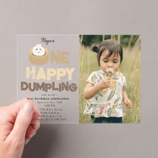 One Happy Dumpling Invite 1st First Birthday Photo アクリル招待状 (インサイチュ (ポータブル))