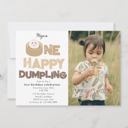 One Happy Dumpling Invite 1st First Birthday Photo 招待状 (正面)