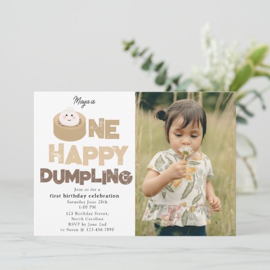 One Happy Dumpling Invite 1st First Birthday Photo 招待状 (スタンド正面)