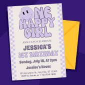 One Happy Girl写真カスタム1st Birthday金ゴールド 箔招待状