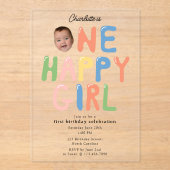 One Happy Girl Birthday Invite 1st Birthday Photo アクリル招待状 (正面)