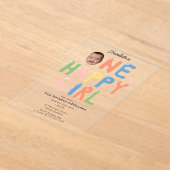 One Happy Girl Birthday Invite 1st Birthday Photo アクリル招待状 (レイダウン)