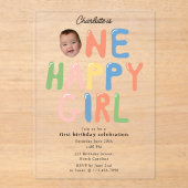 One Happy Girl Birthday Invite 1st Birthday Photo アクリル招待状 (正面)