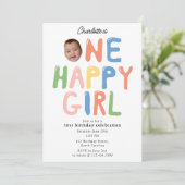 One Happy Girl Birthday Invite 1st Birthday Photo 招待状 (スタンド正面)