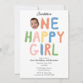 One Happy Girl Birthday Invite 1st Birthday Photo 招待状 (正面)