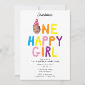 One Happy Girl Birthday Invite 1st Birthday Photo  招待状 (正面)