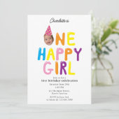One Happy Girl Birthday Invite 1st Birthday Photo  招待状 (スタンド正面)