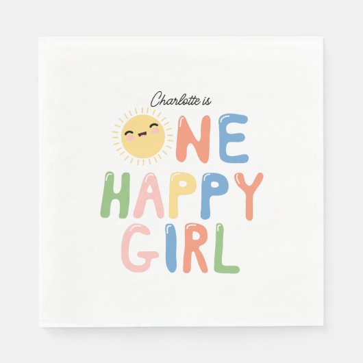 One Happy Girl Birthday Invite 1st Birthday Sun スタンダードランチョンナプキン (正面)