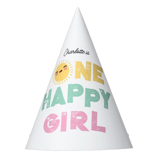 One Happy Girl Birthday Invite 1st Birthday Sun パーティーハット (正面)