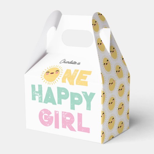 One Happy Girl Birthday Invite 1st Birthday Sun フェイバーボックス (正面サイド)