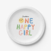 One Happy Girl Birthday Invite 1st Birthday Sun ペーパープレート (正面)