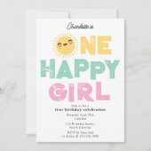 One Happy Girl Birthday Invite 1st Birthday Sun 招待状 (正面)