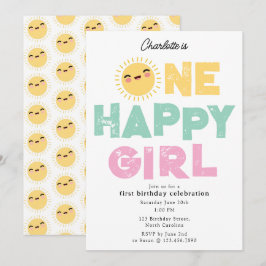 One Happy Girl Birthday Invite 1st Birthday Sun 招待状