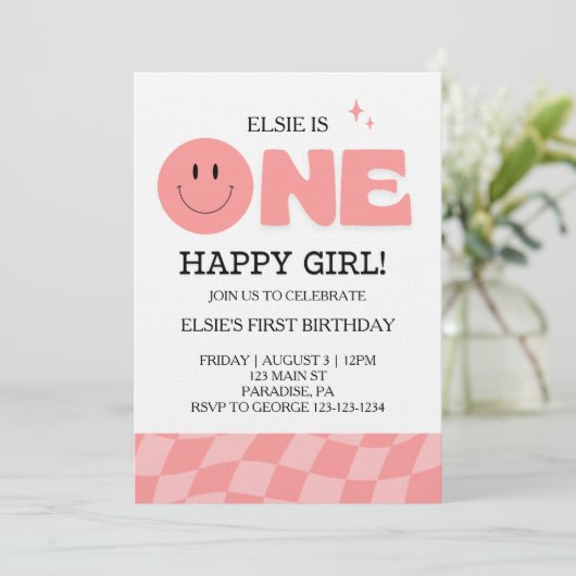 One Happy Girl First Birthday Invitation 招待状 (スタンド正面)