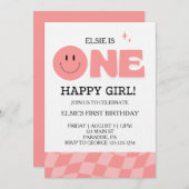 One Happy Girl First Birthday Invitation 招待状 (正面/裏面)