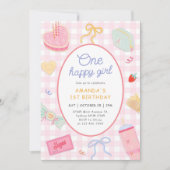 One Happy Girl Hand Drawn Birthday Party 招待状 (正面)