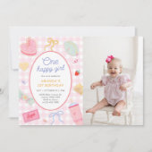 One Happy Girl Hand Drawn Birthday Party Photo 招待状 (正面)