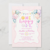 One Happy Girl Pastel Balloons Sun 1st Birthday 招待状 (正面)