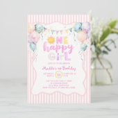 One Happy Girl Pastel Balloons Sun 1st Birthday 招待状 (スタンド正面)