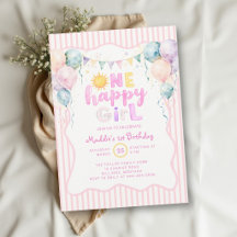 One Happy Girl Pastel Balloons Sun 1st Birthday