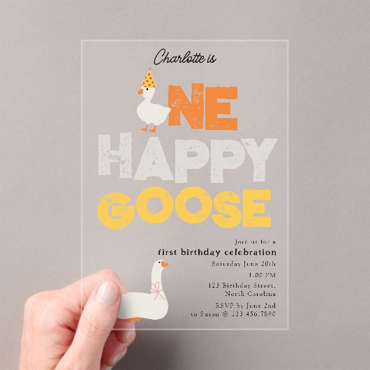 One Happy Goose Invite 1st  First Birthday Cute アクリル招待状 (インサイチュ (ポータブル))