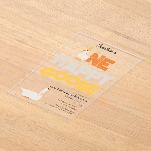 One Happy Goose Invite 1st First Birthday Cute アクリル招待状 (レイダウン)