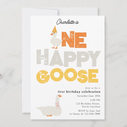 One Happy Goose Invite 1st  First Birthday Cute 招待状 (正面)