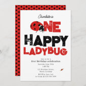 One Happy Ladybug Invite 1st First Birthday Cute 招待状 (正面/裏面)