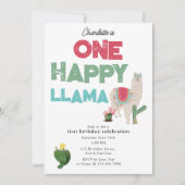 One Happy Llama Invite 1st Girl Birthday 招待状 (正面)