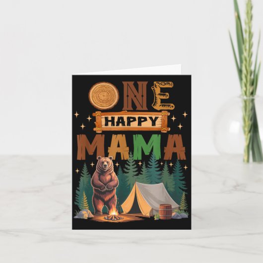 One Happy Mama Camper 1st Birthday Camng Bear  カード (正面)
