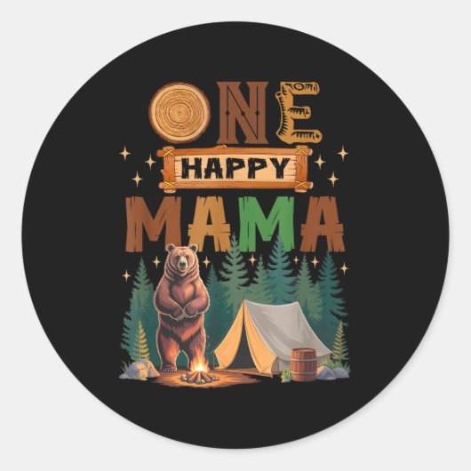 One Happy Mama Camper 1st Birthday Camng Bear  ラウンドシール (正面)
