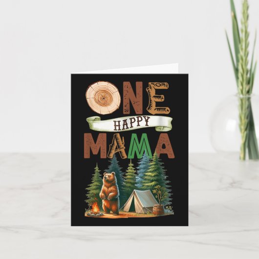 One Happy Mama Camper First Birthday Camping Bear カード (正面)