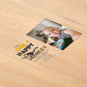 One Happy Monkey Cute 1st First Birthday Photo アクリル招待状 (レイダウン)