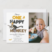 One Happy Monkey Cute 1st First Birthday Photo 招待状 (正面)