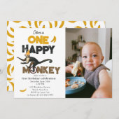 One Happy Monkey Cute 1st First Birthday Photo 招待状 (正面/裏面)