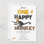 One Happy Monkey Cute Invite 1st First Birthday 招待状 (正面)
