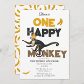 One Happy Monkey Cute Invite 1st First Birthday 招待状 (正面/裏面)