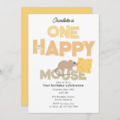 One Happy Mouse Invite 1st Cute Birthday 招待状 (正面/裏面)