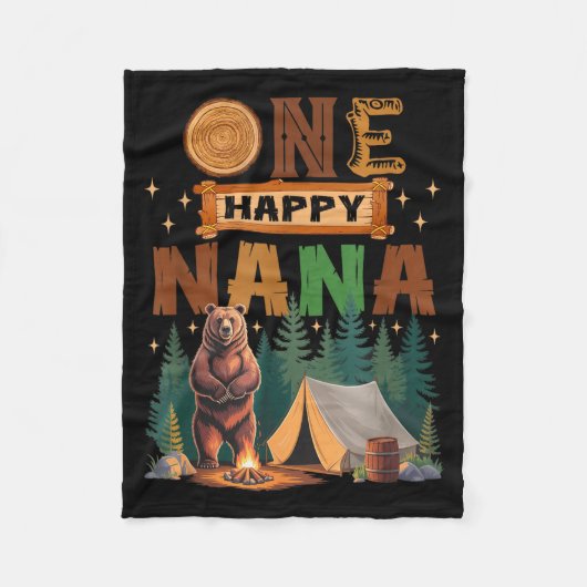 One Happy Nana Camper 1st Birthday Camng Bear  フリースブランケット (正面)