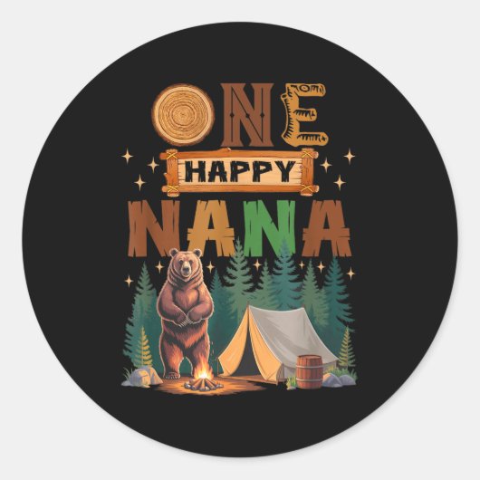 One Happy Nana Camper 1st Birthday Camng Bear  ラウンドシール (正面)