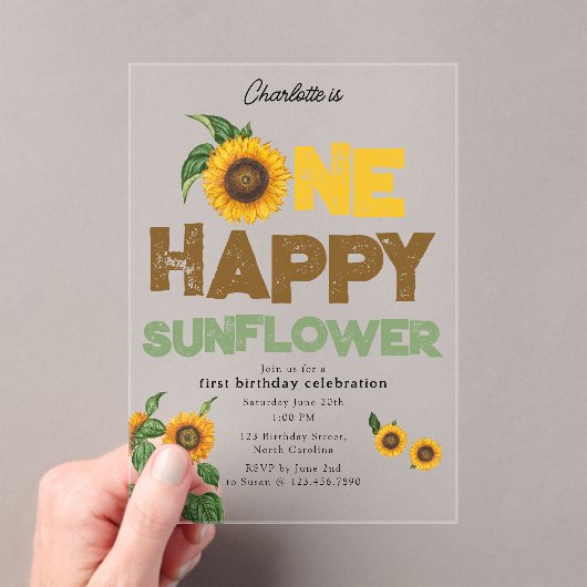 One Happy Sunflower Invite 1st Summer Birthday アクリル招待状 (インサイチュ (ポータブル))