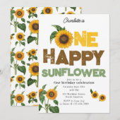 One Happy Sunflower Invite 1st Summer Birthday 招待状 (正面/裏面)