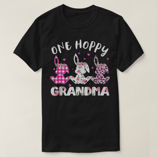 One Hoppy Grandma Easter Bunny Leopard Plaid Costu Tシャツ (デザイン正面)