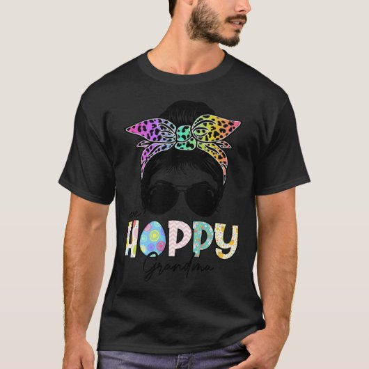 One Hoppy Grandma Leopard Messy Bun Easter Day Tシャツ (正面)