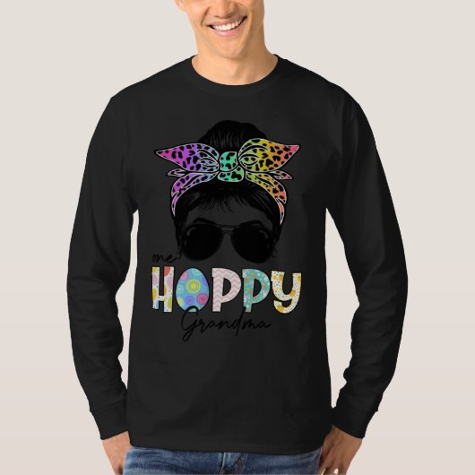 One Hoppy Grandma Leopard Messy Bun Easter Day Tシャツ (正面)