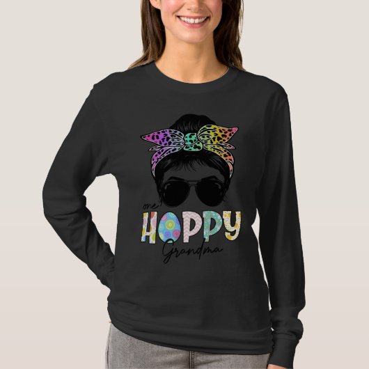 One Hoppy Grandma Leopard Messy Bun Easter Day Tシャツ (正面)