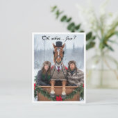 One Horse Open Sleigh Pun Holiday Postcard シーズンポストカード (スタンド正面)