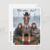 One Horse Open Sleigh Pun Holiday Postcard シーズンポストカード (正面/裏面)