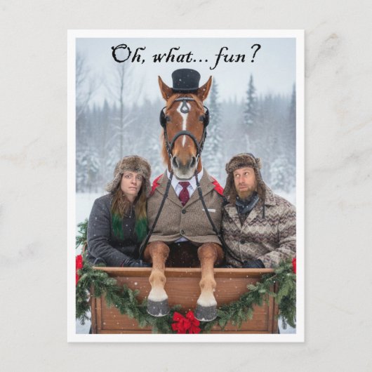 One Horse Open Sleigh Pun Holiday Postcard シーズンポストカード (正面)